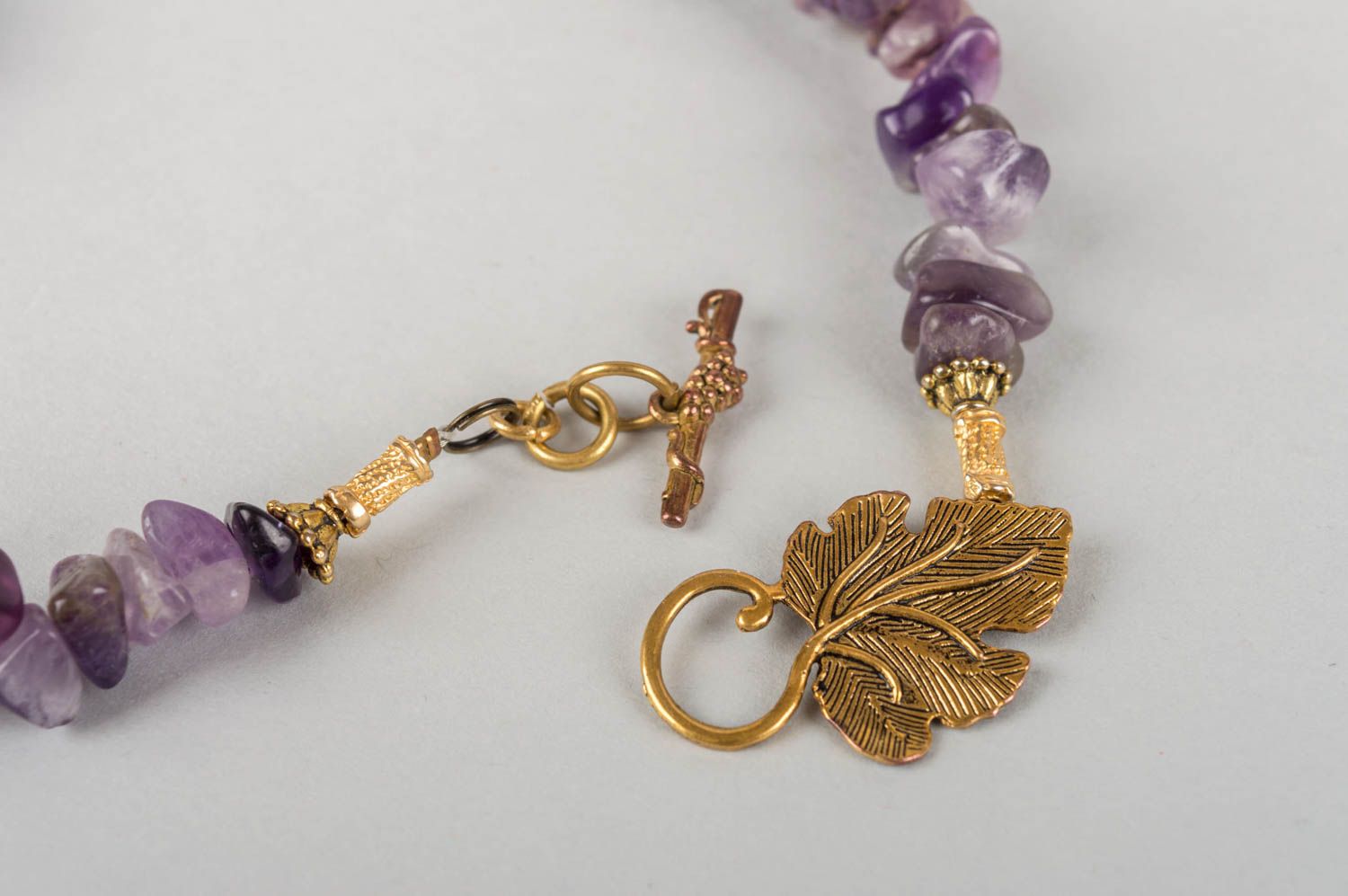 Beautiful handmade designer gemstone bead necklace in violet color palette photo 4