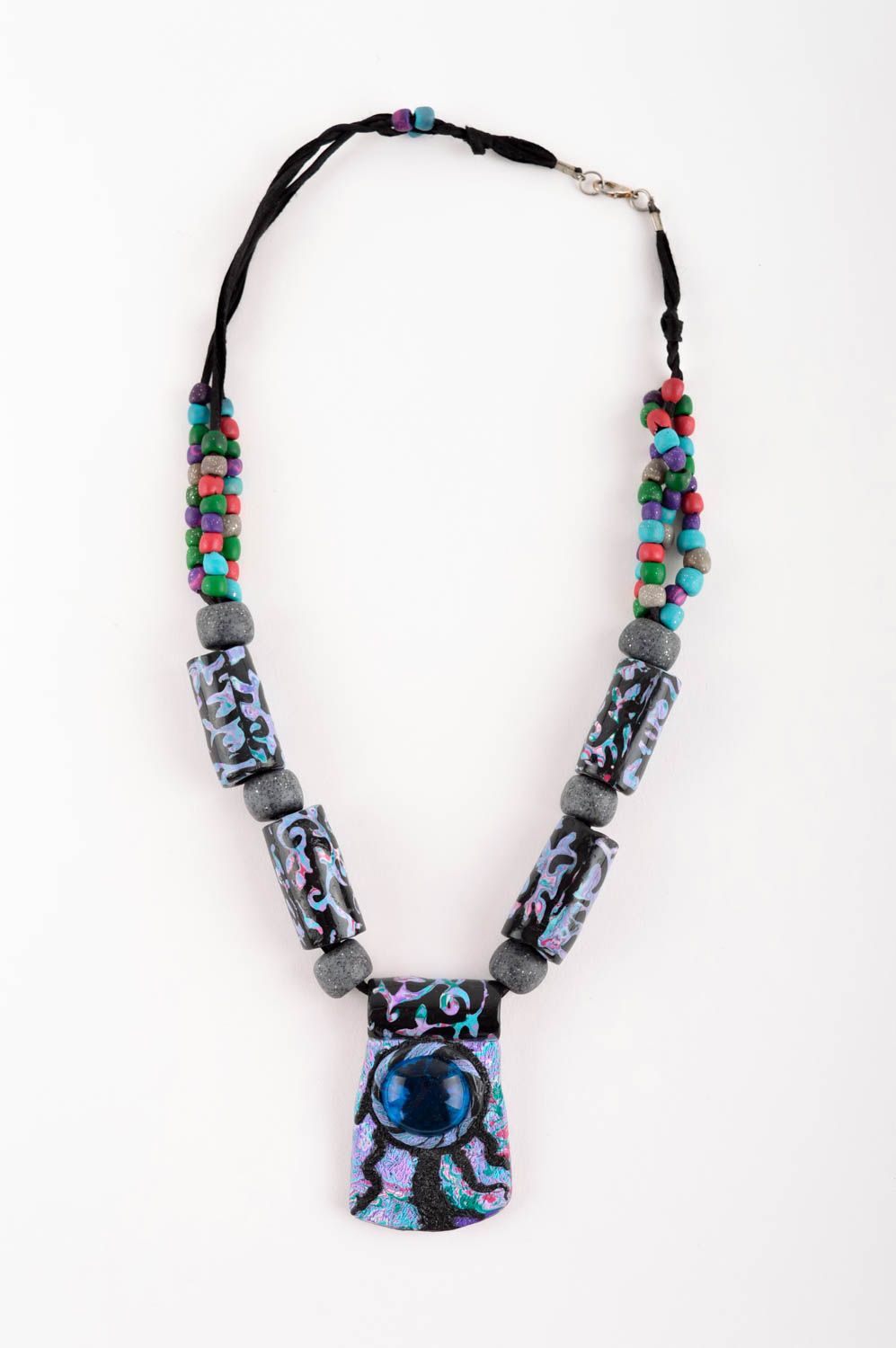 Handmade unusual jewelry stylish necklace present polymer clay necklace photo 2