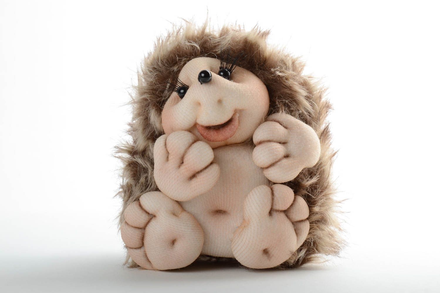 Toy handmade hedgehog small cute smiling brown doll for children and decor photo 5