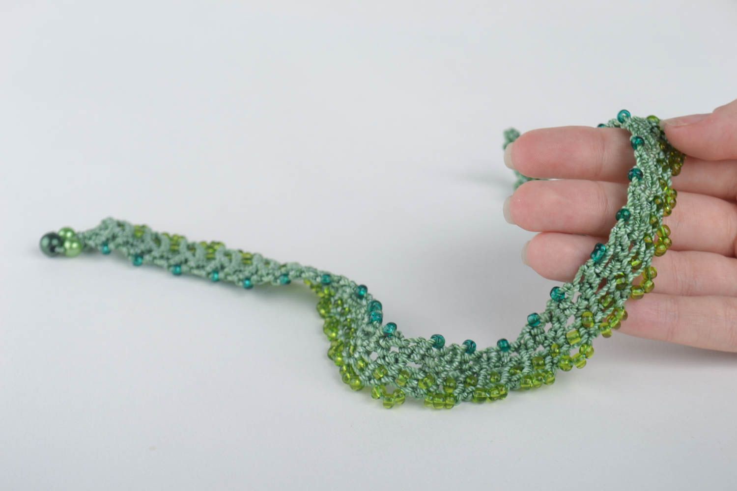 Collier macramé Bijou fait main vert tressé original textile Cadeau femme photo 5