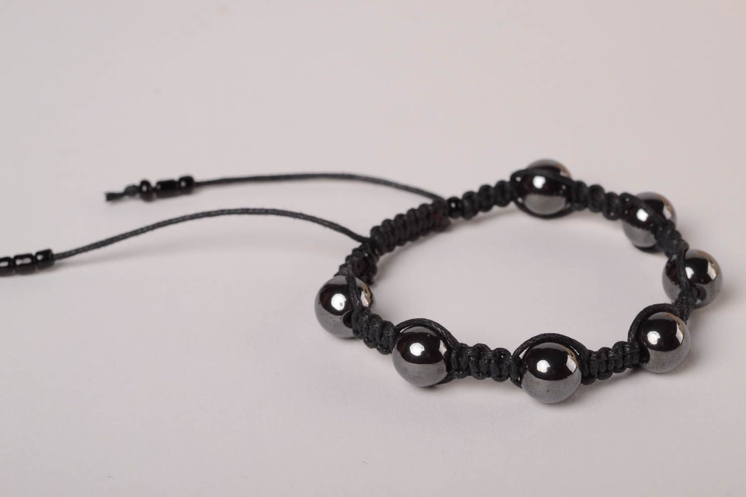 Handmade bracelet black beaded bracelet unique jewelry fashion accessories  photo 4