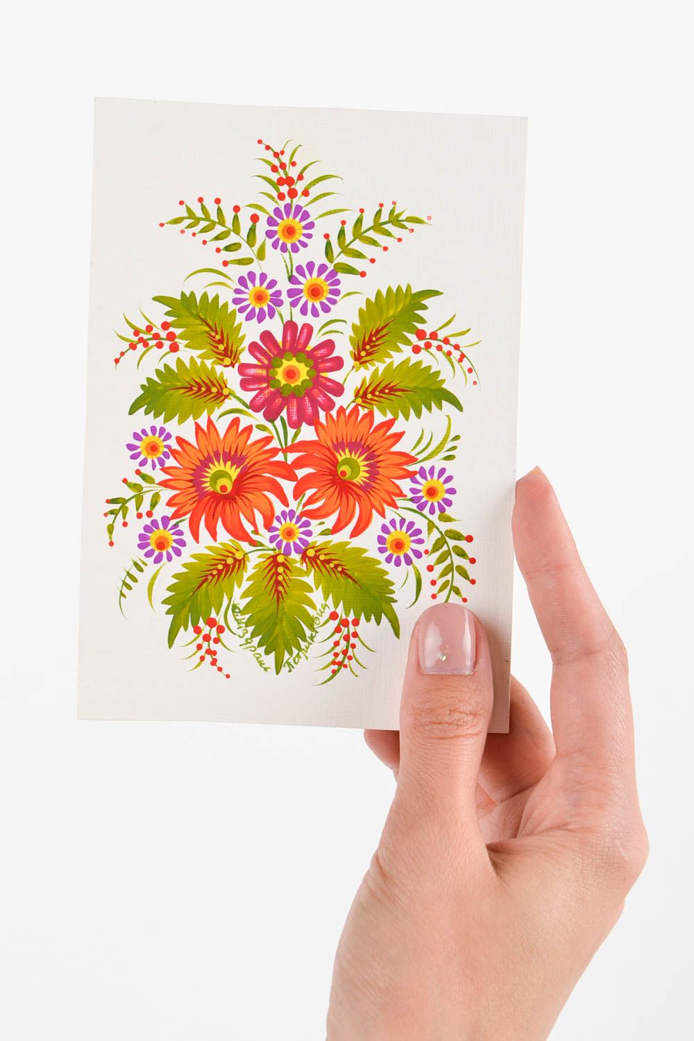 Carte de voeux faite main à motifs floraux peinte originale Petit cadeau photo 2