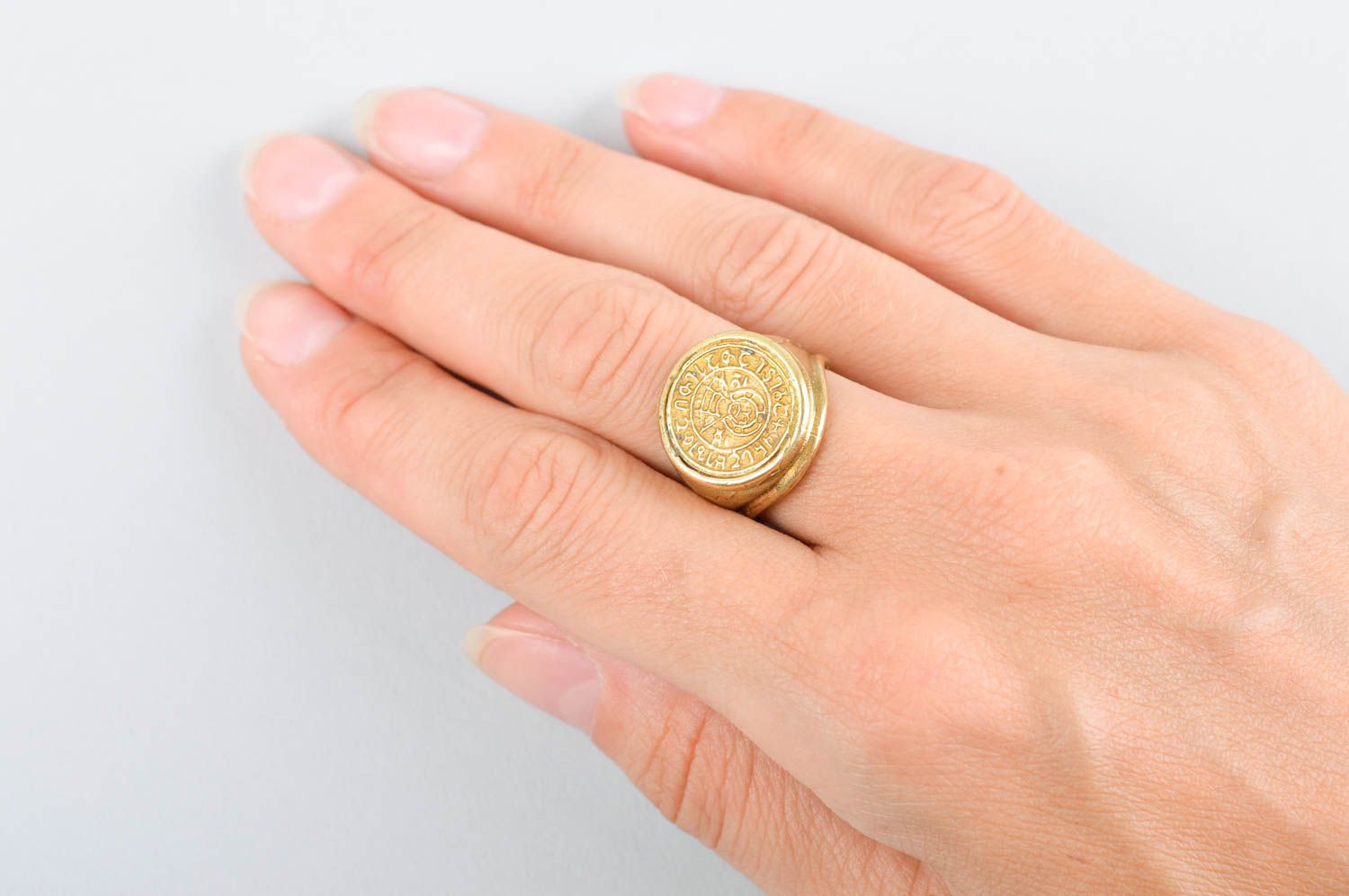 Кольцо ручной работы металлическое украшение кольцо из латуни печать авторская фото 5
