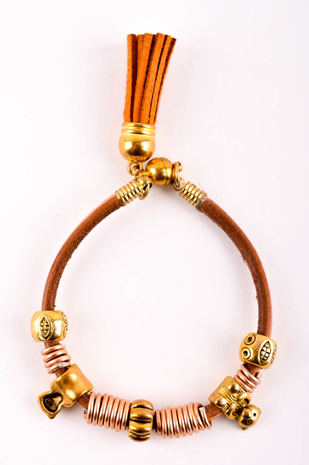 Bracelet cuir laiton Bijou fait main fin marron original stylé Cadeau femme photo 2