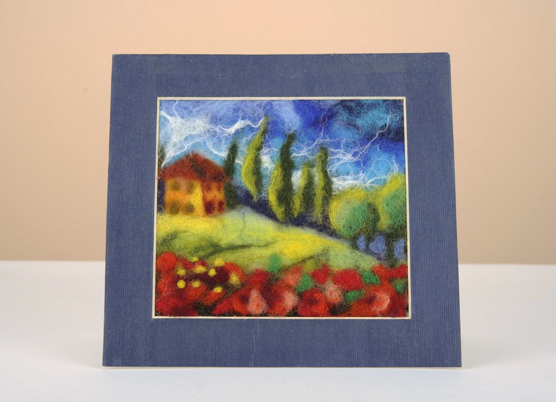 Cartão com uma imagem de lã Campos de Toscana foto 3