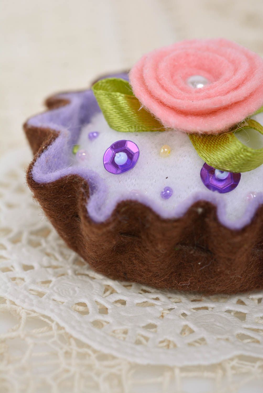 Handmade designer decorative felt pincushion in the shape of colorful cake photo 4