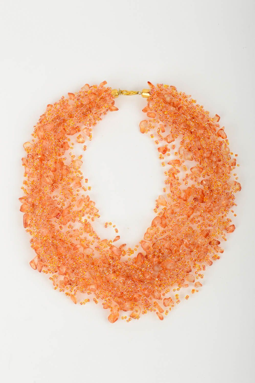 Collier perles rocaille Bijou fait main Accessoire femme volumineux orange photo 2