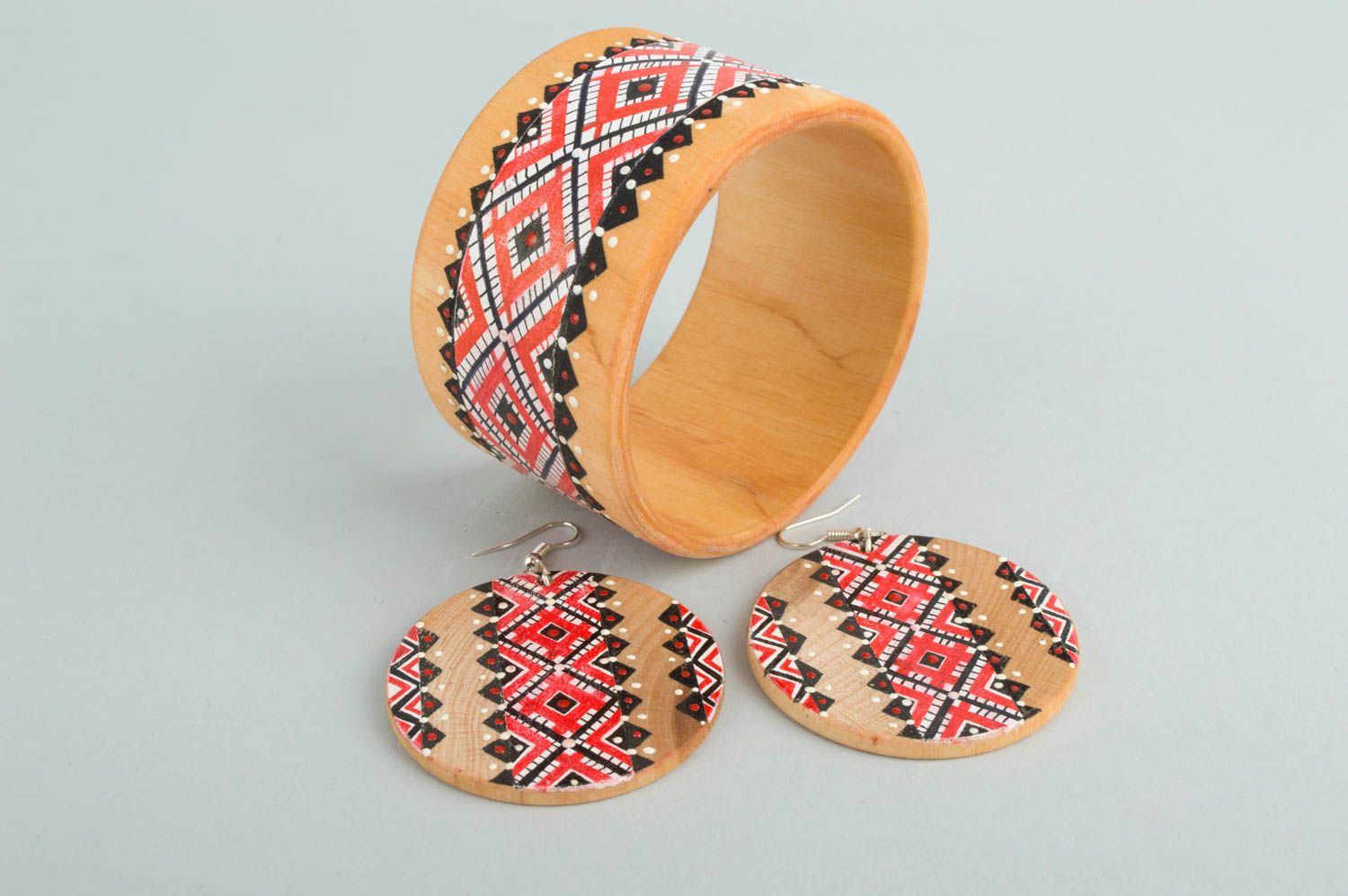Wooden jewelry set handmade earrings wooden bracelet designer accessories photo 2
