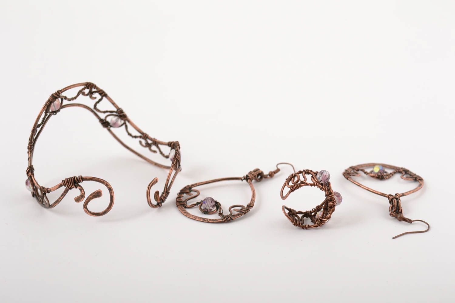 Handmade bracelet long earrings designer ring jewelry set copper accessories photo 4