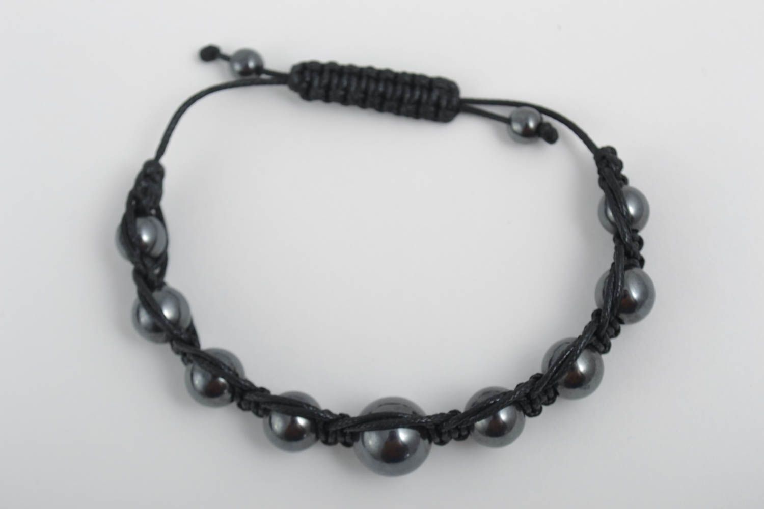 Bracelet en pierres Bijou fait main Accessoire femme hématite noir original photo 2
