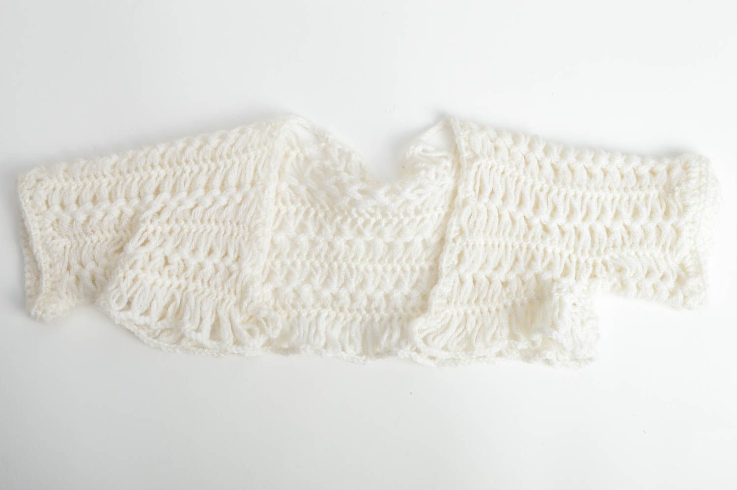 Handmade designer festive white lacy crocheted bolero for baby girl photo 3