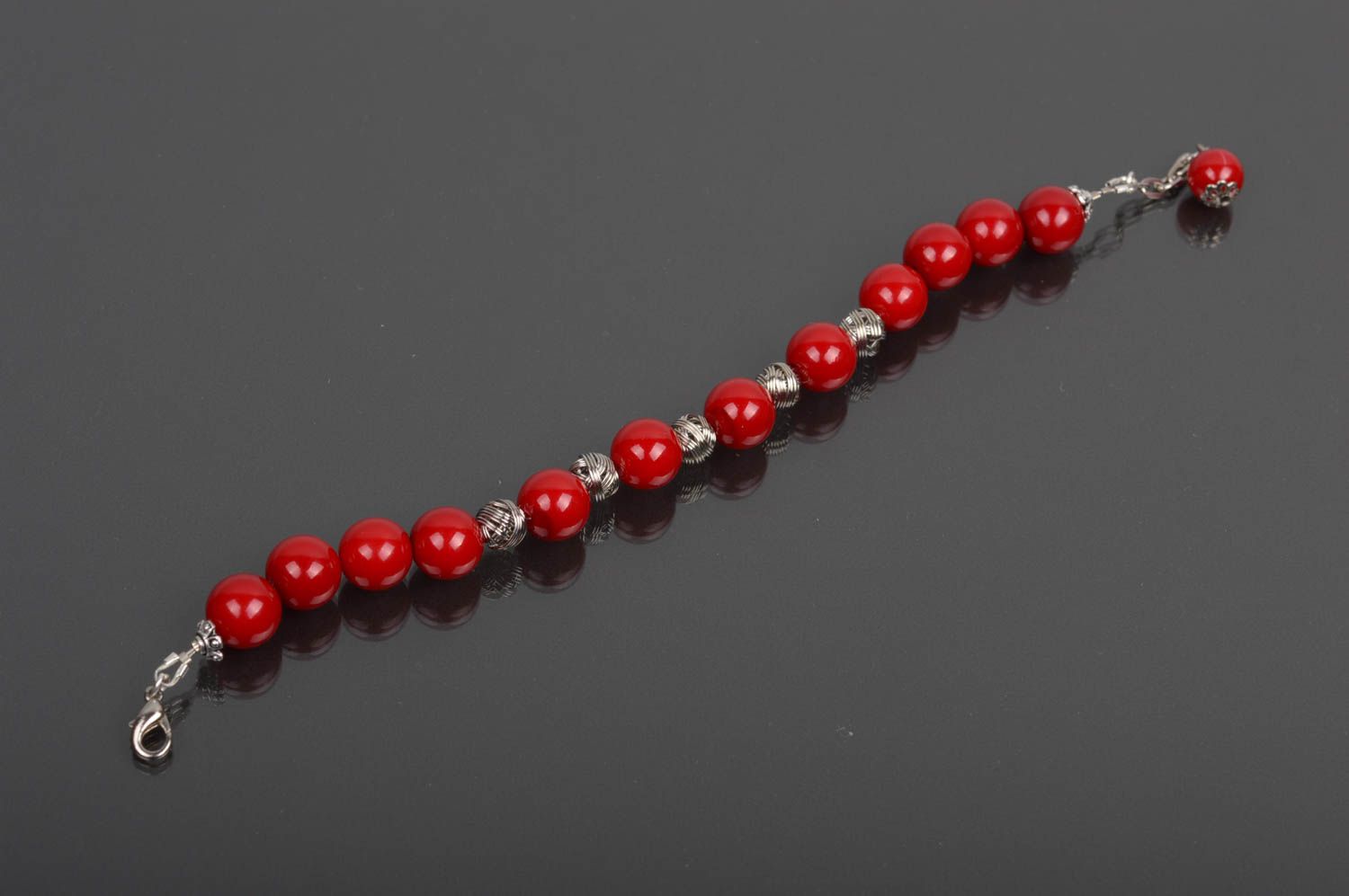 Handmade red beaded bracelet wrist unusual bracelet designer accessory photo 4
