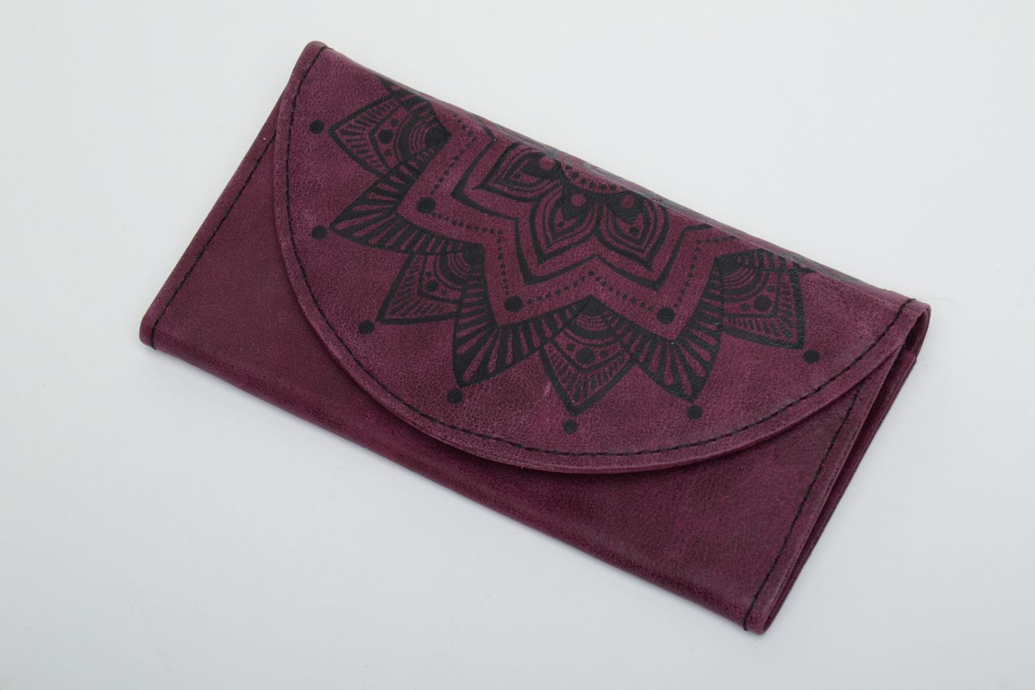 Leather wallet with mandala for women photo 2