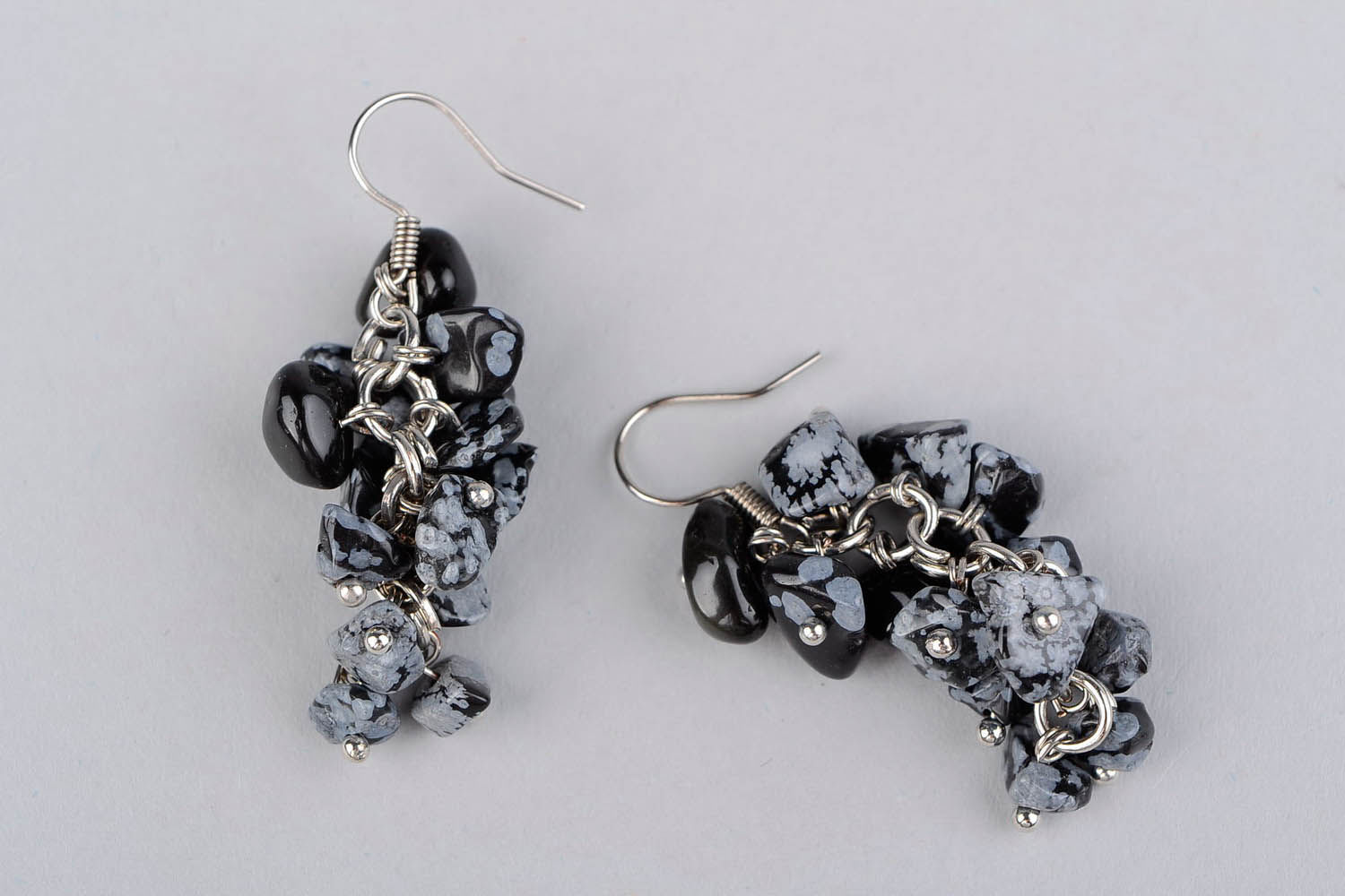 Boucles d'oreilles artisanales avec obsidienne flocon de neige photo 1