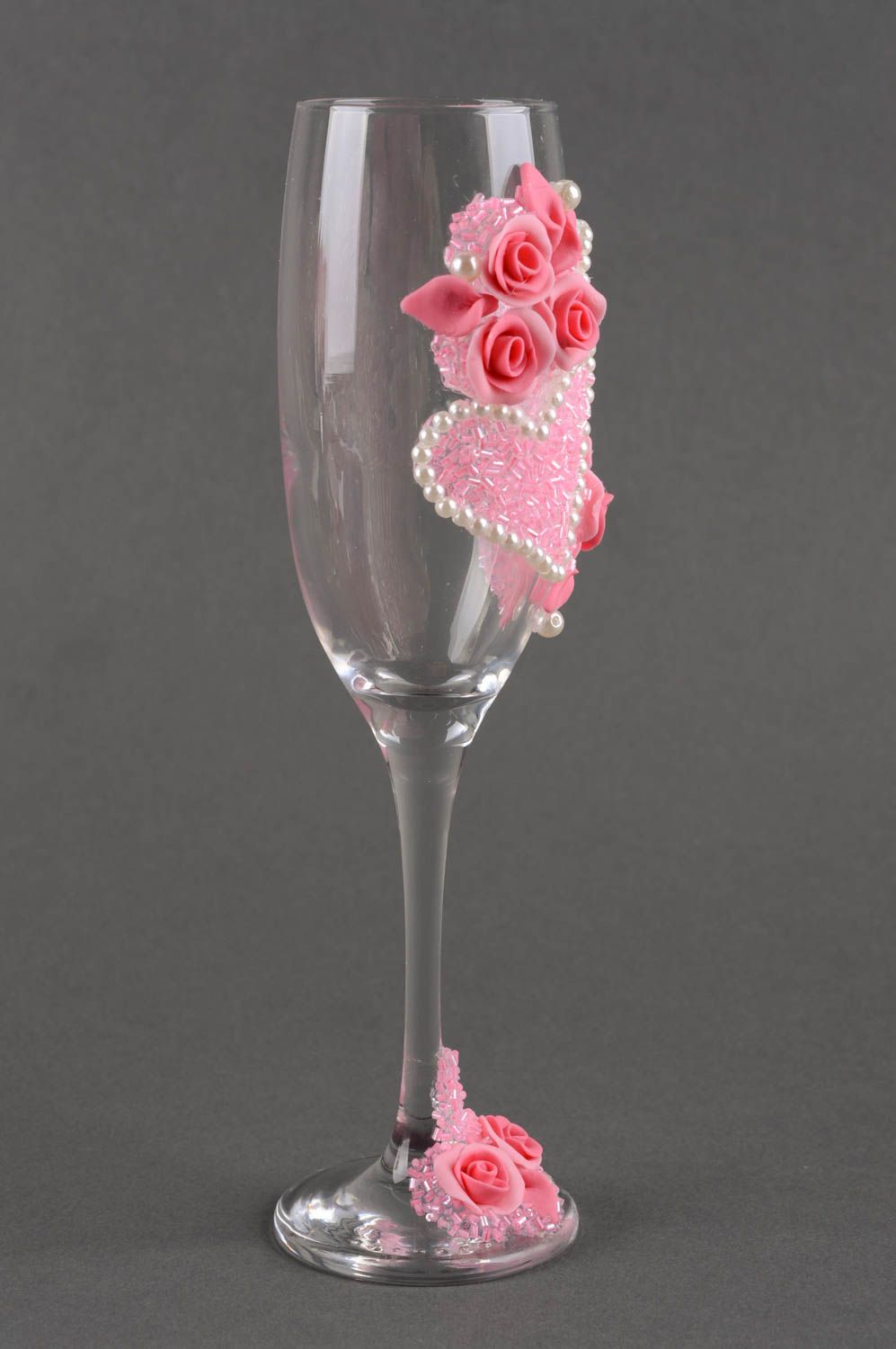 Flûtes à champagne fait main Vaisselle déco en verre cœurs roses Cadeau original photo 4