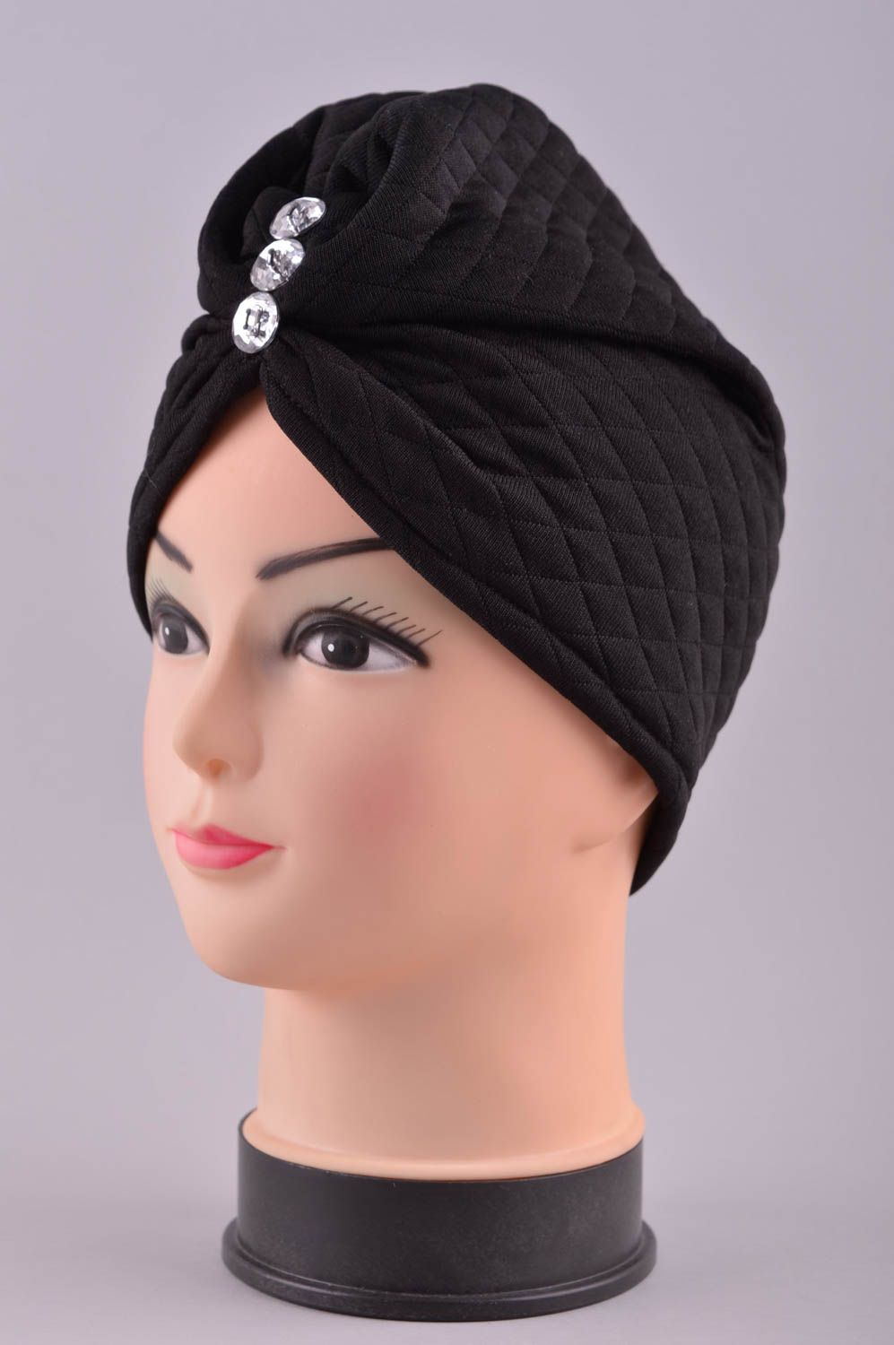 Handmade winter hat fabric hats black warm hat winter accessories for women photo 1