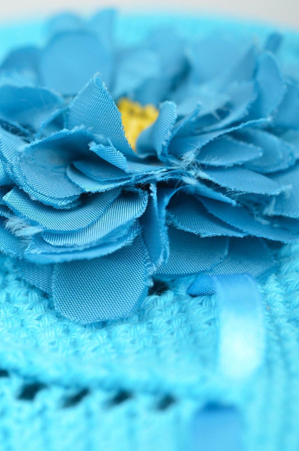 Handmade bright blue baby's hat crocheted of cotton threads Forget Me Not photo 4