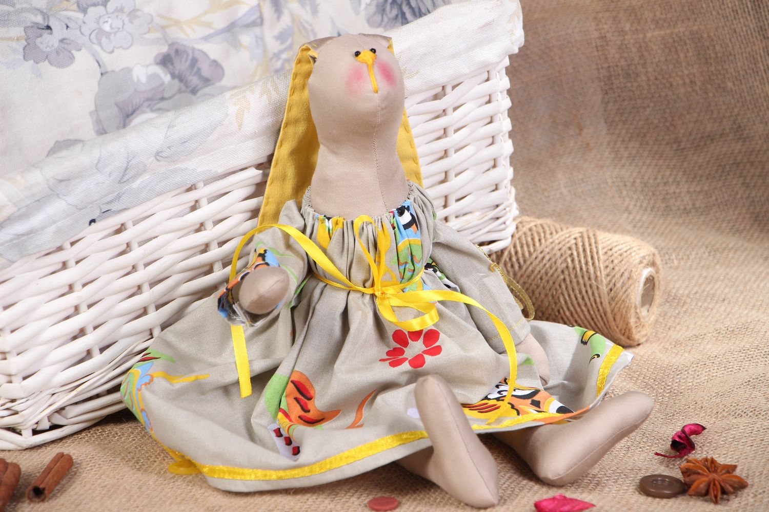 Handmade fabric toy Bunny in Dress photo 5