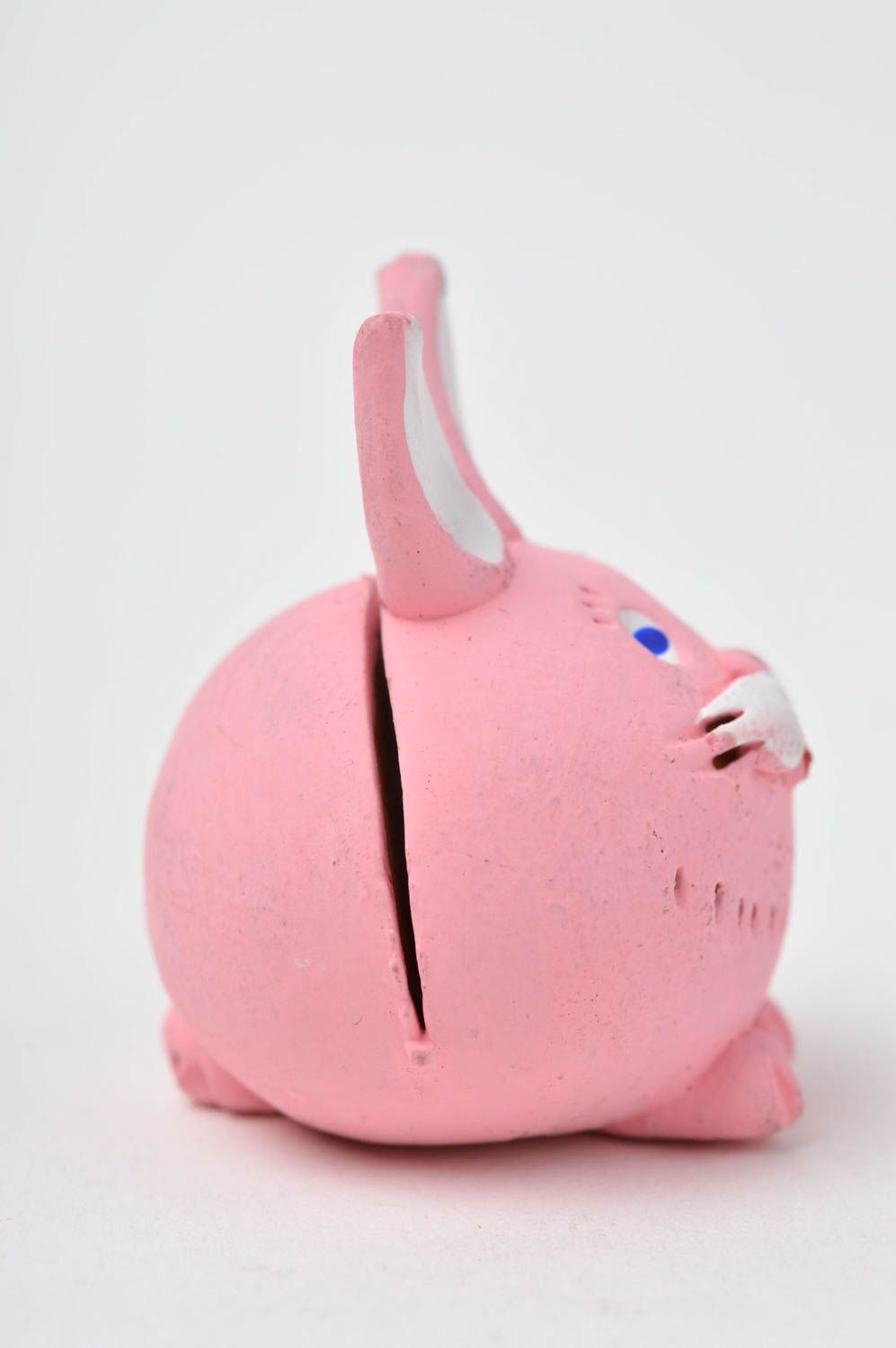 Визитница ручной работы кролик керамический декор настольная подставка розовая фото 3