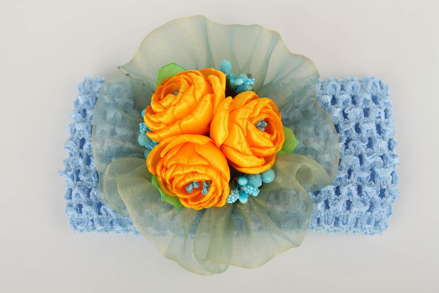 Haarband mit Blumen in Blau handgemachter Schmuck tolles Accessoire für Haare foto 4