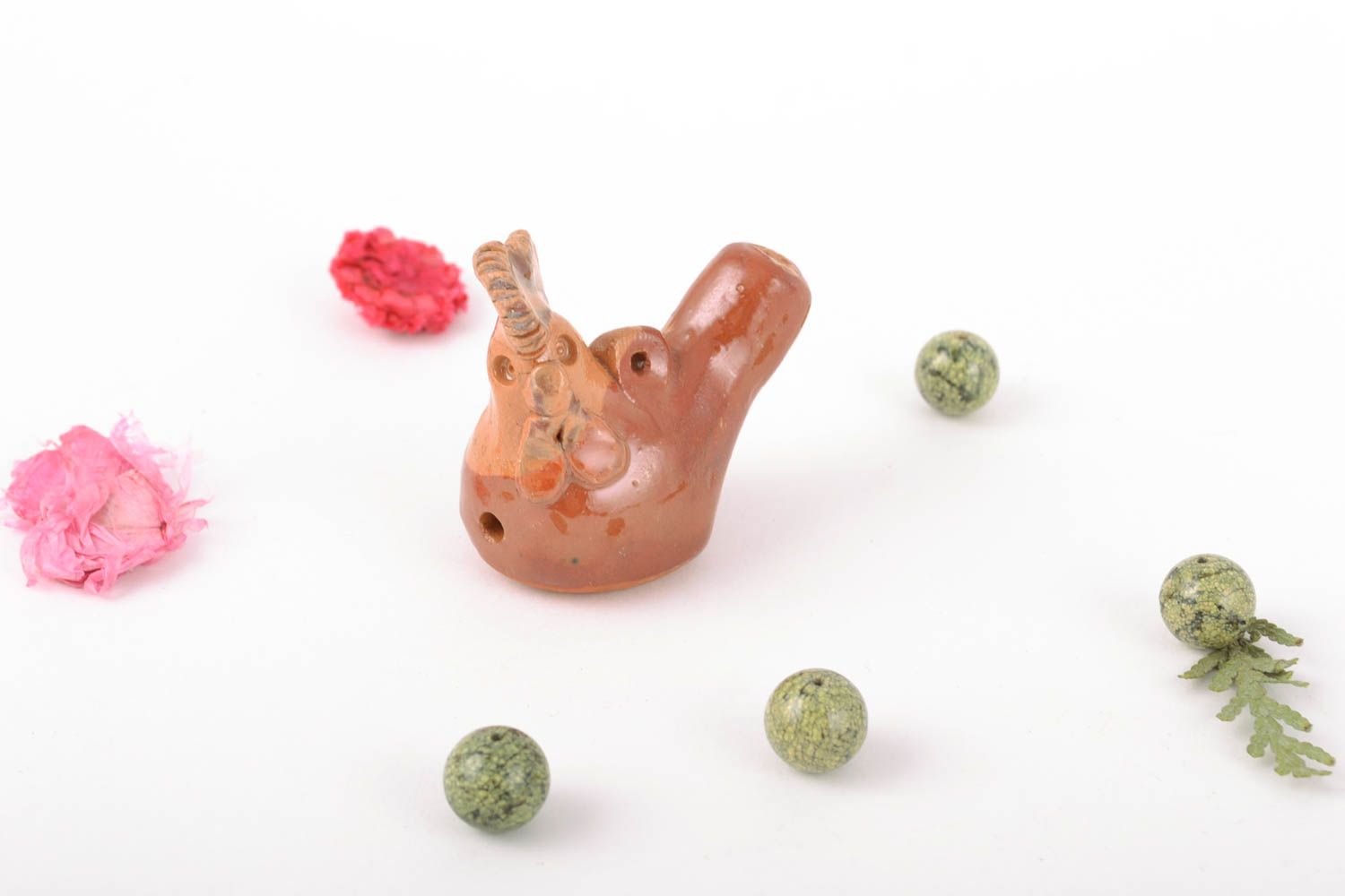 Handmade glazed clay penny whistle Cock photo 1