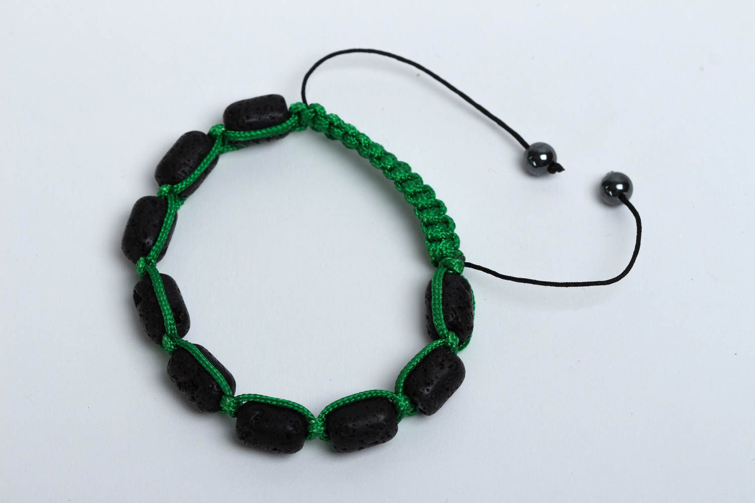 Bracelet lave volcanique Bijou fait main cordon vert Cadeau pour femme photo 2