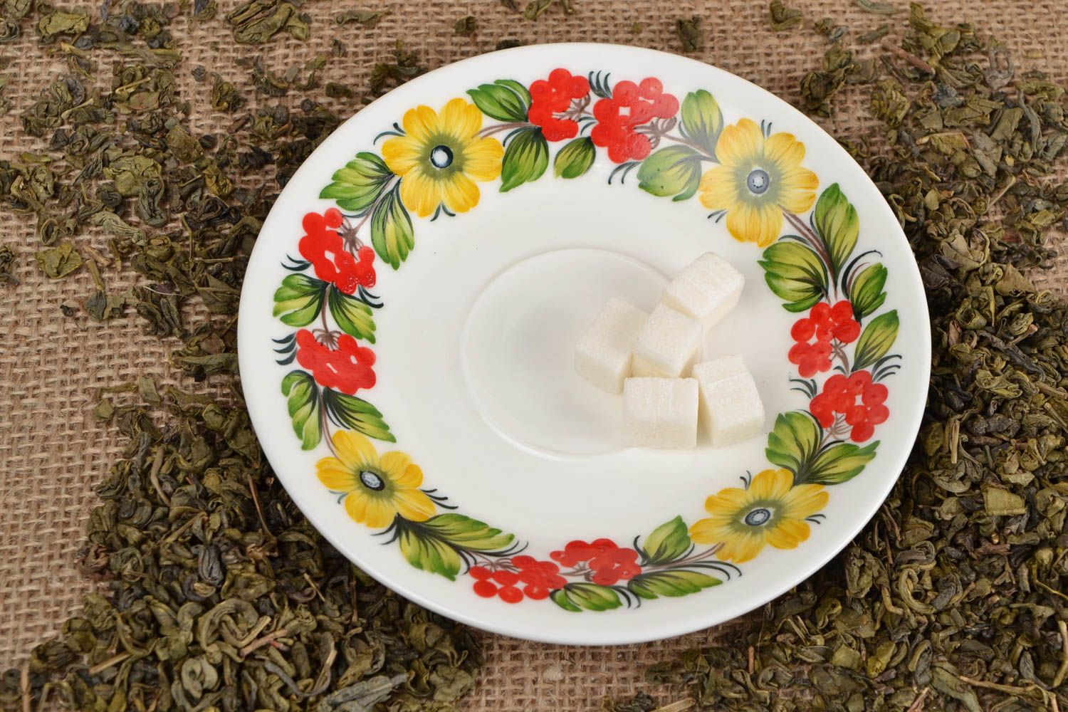 Soucoupe porcelaine fait main Petite assiette Service vaisselle avec fleurs photo 1