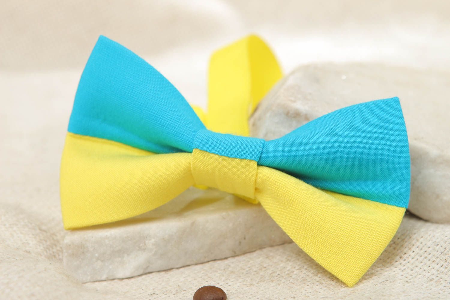 Fabric bow tie of yellow and blue colors photo 5