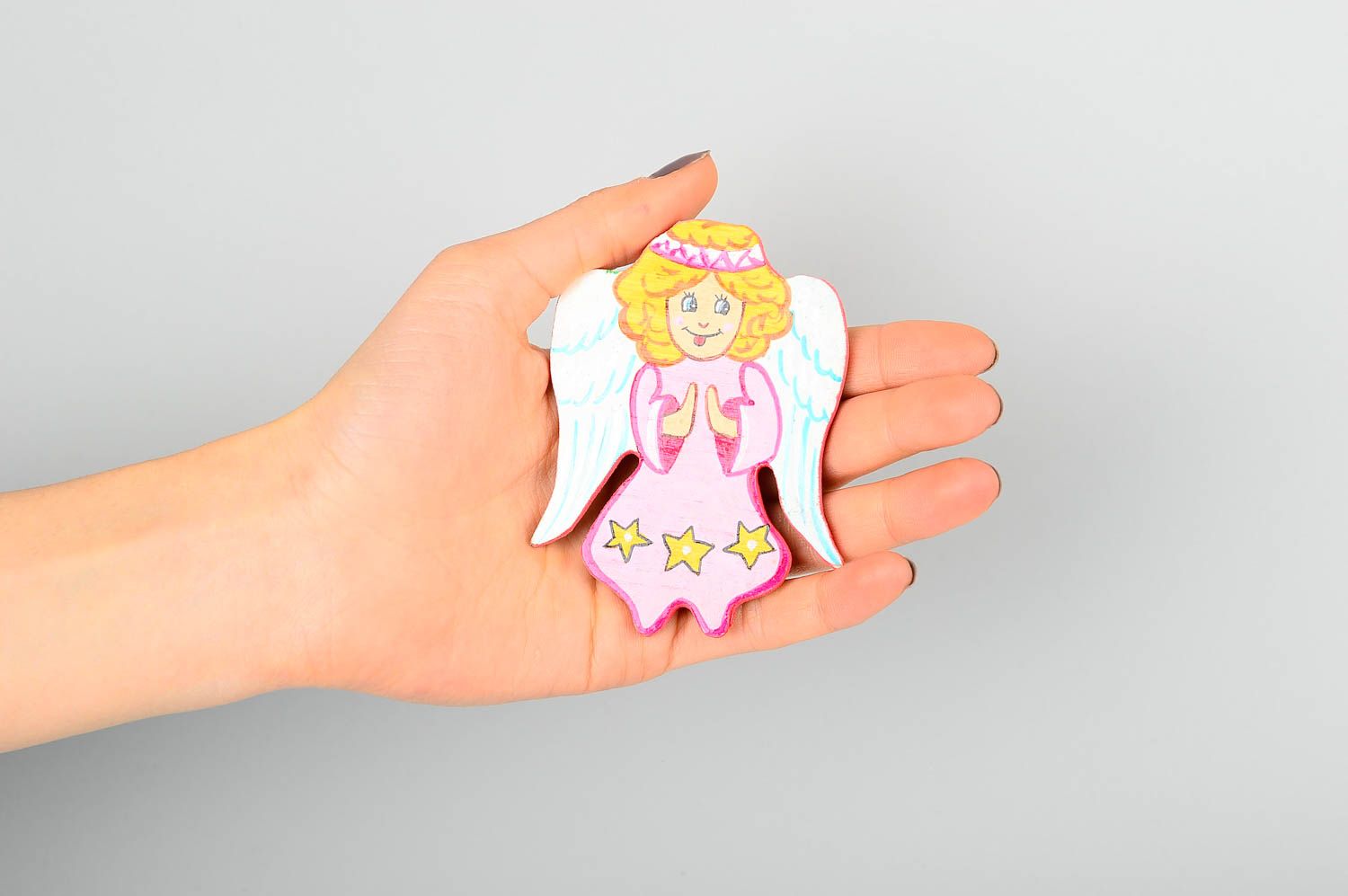 Магнит ручной работы декор для дома необычный подарок магнит ангел в розовом фото 2