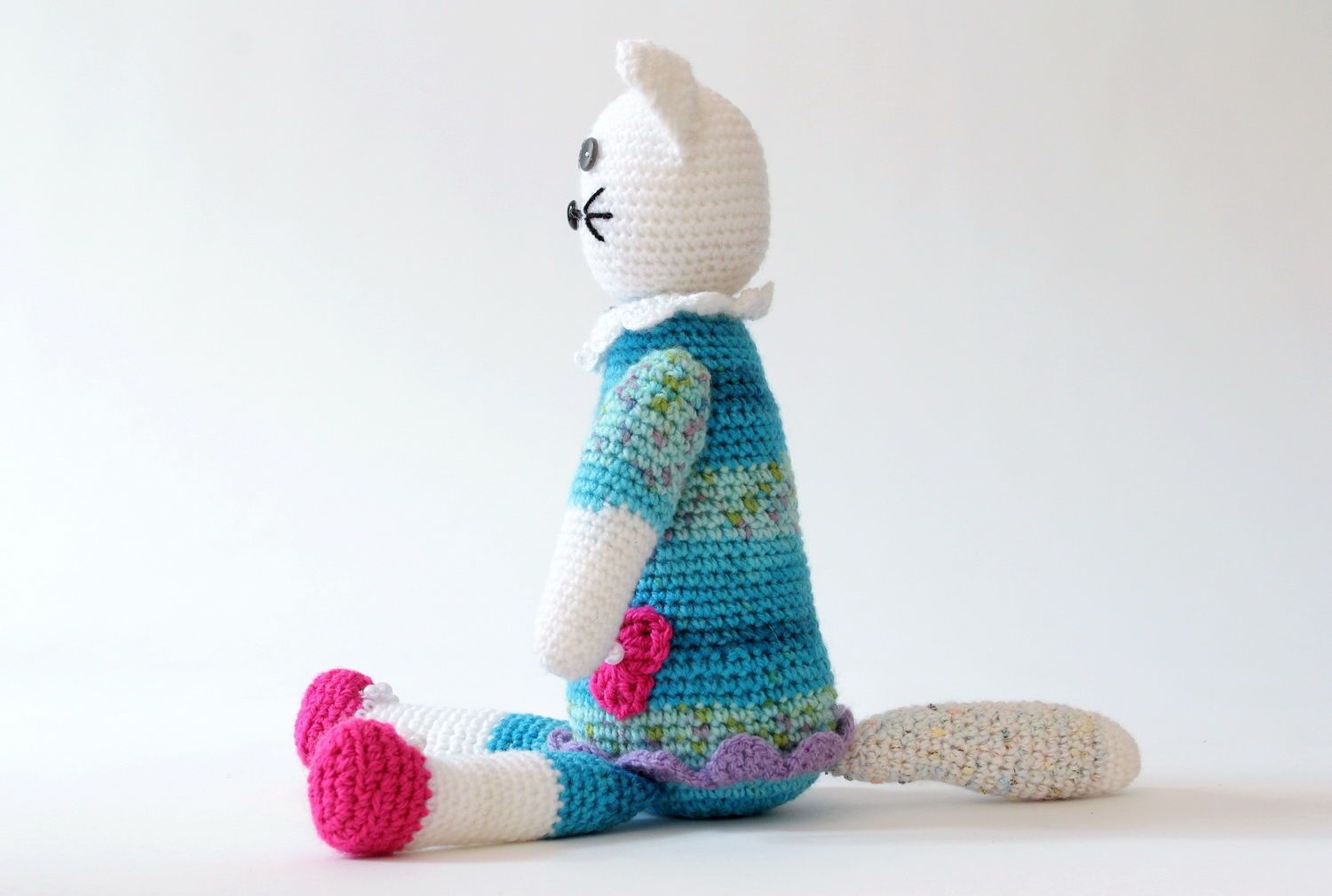 Knitted toy Cat in dress photo 4