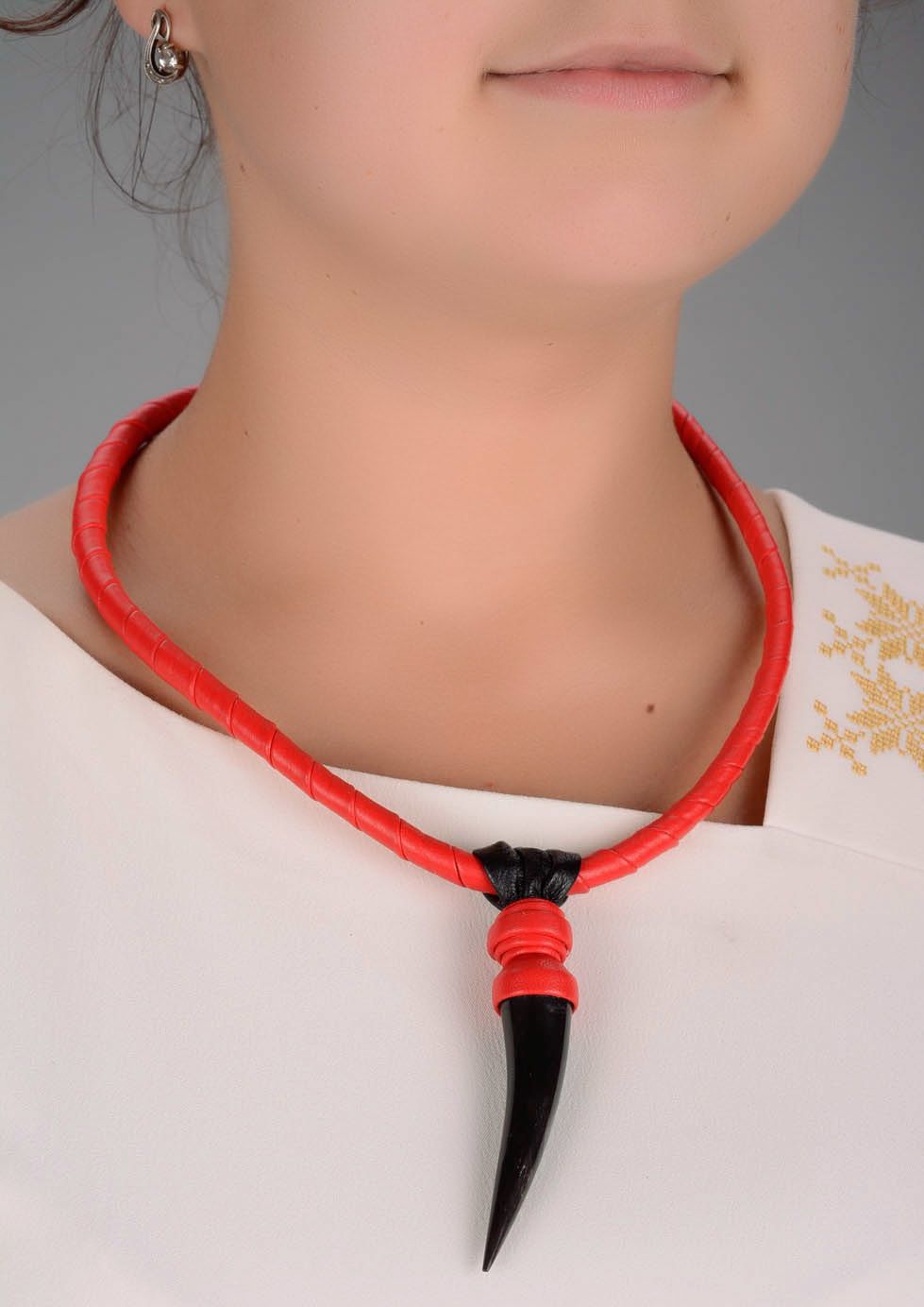 Necklace made of natural leather and cow horn photo 4