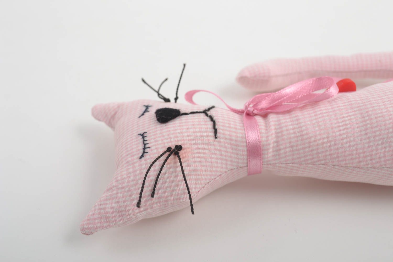 Игрушка кот ручной работы детская игрушка розовая мягкая игрушка из ткани фото 2