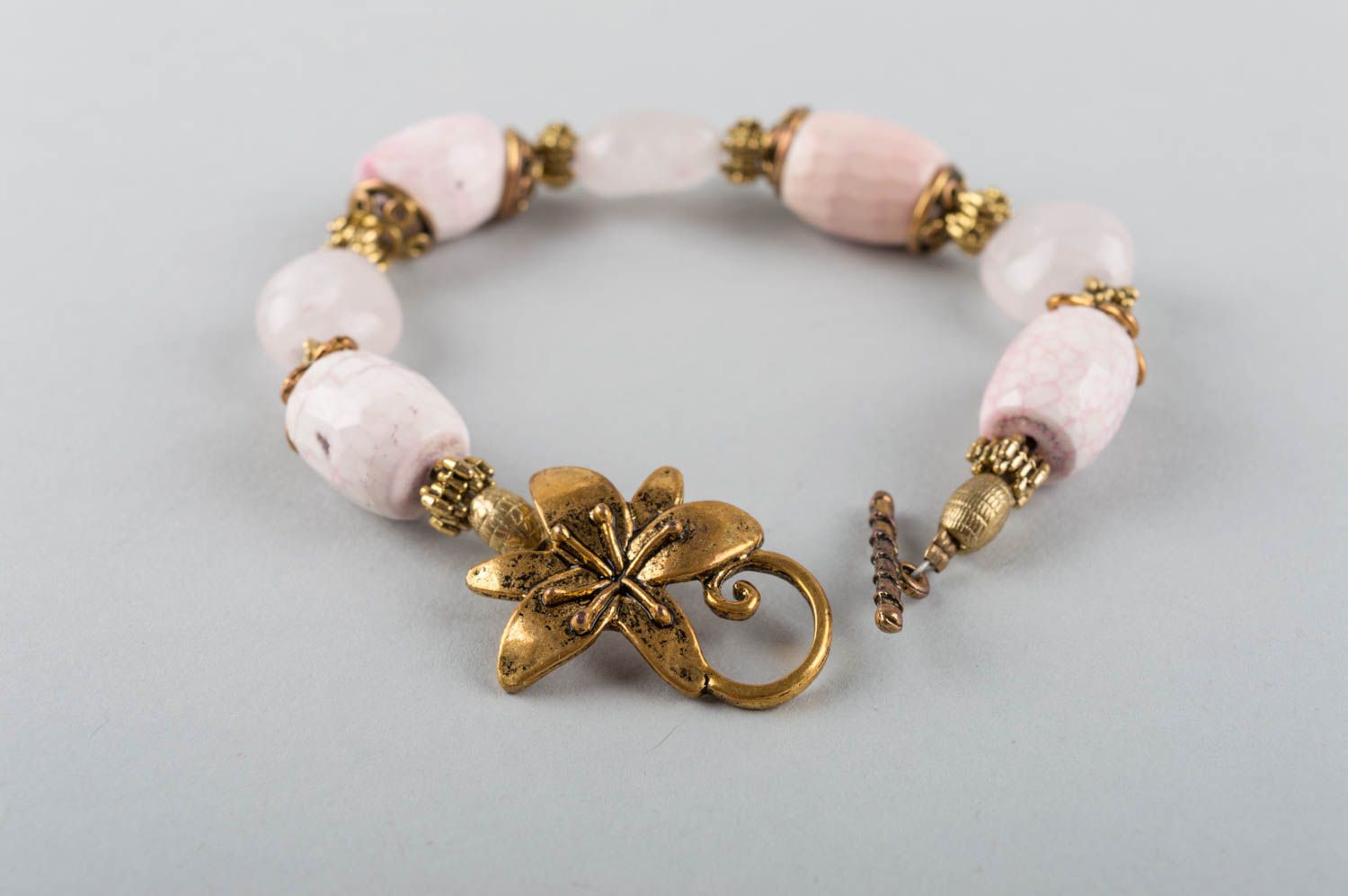 Handmade brass bracelet with natural stones agate bracelet quartz accessory photo 4