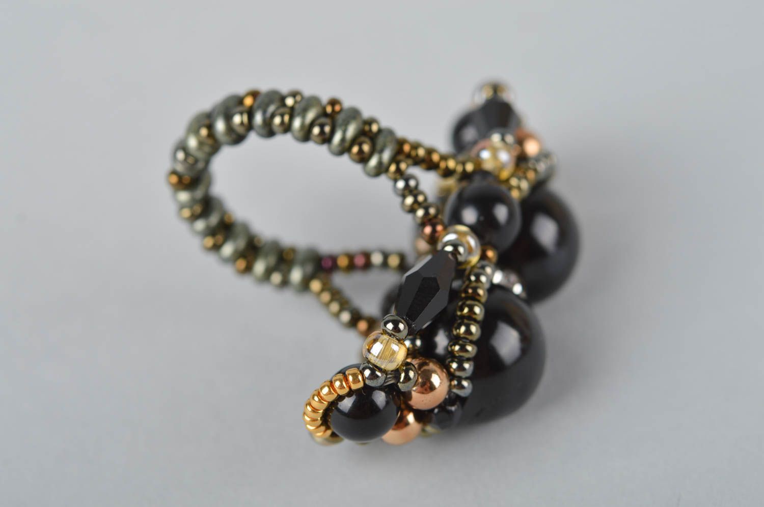 Bague perles de rocaille Bijou fait main Cadeau original perles noires photo 5