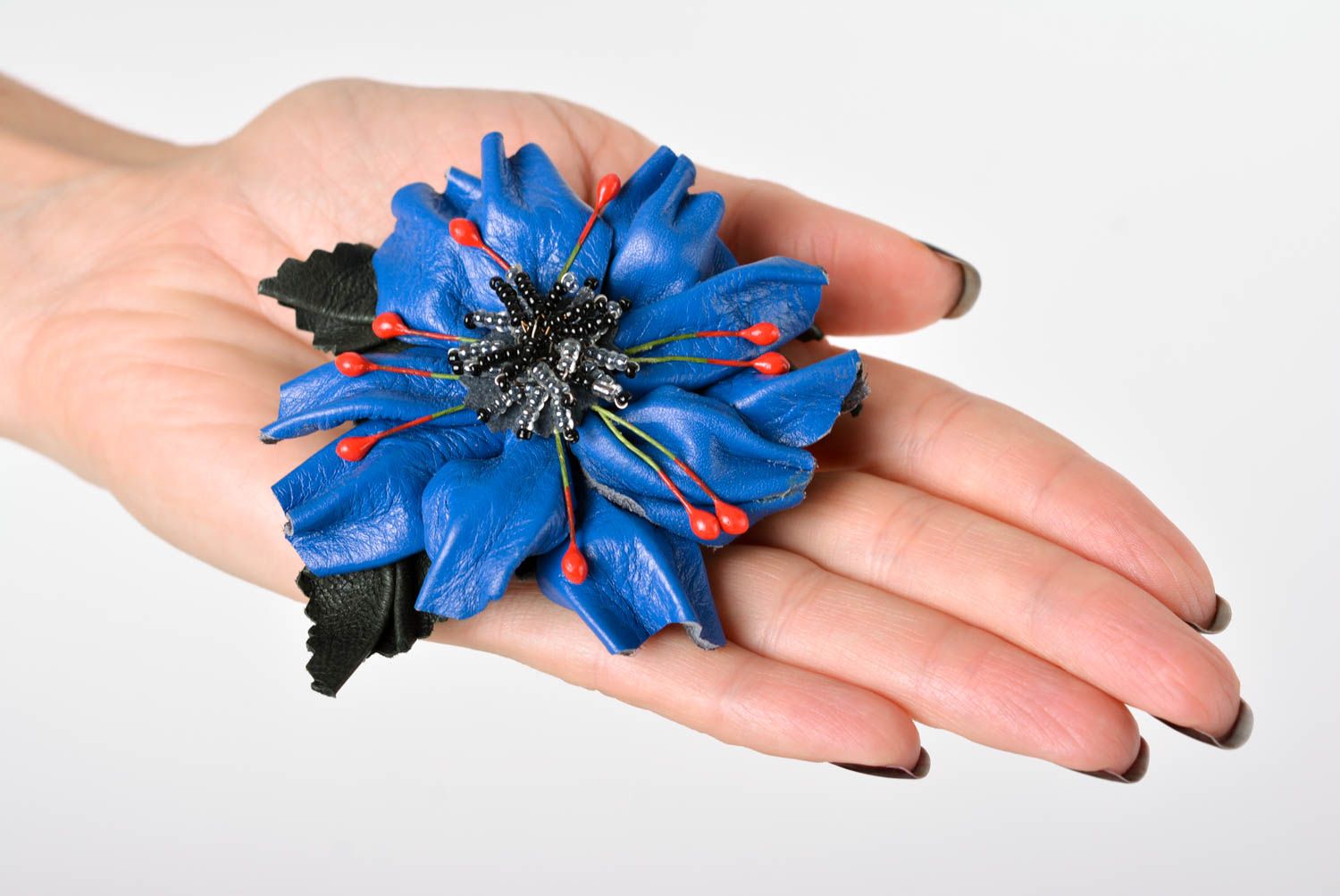 Broche fleur bleue faite main Accessoire femme barrette Petit cadeau femme photo 2