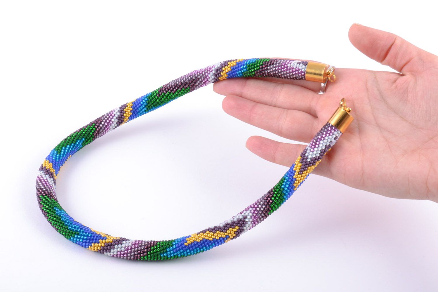 Handmade multi-colored Czech bead cord necklace with unusual design photo 2