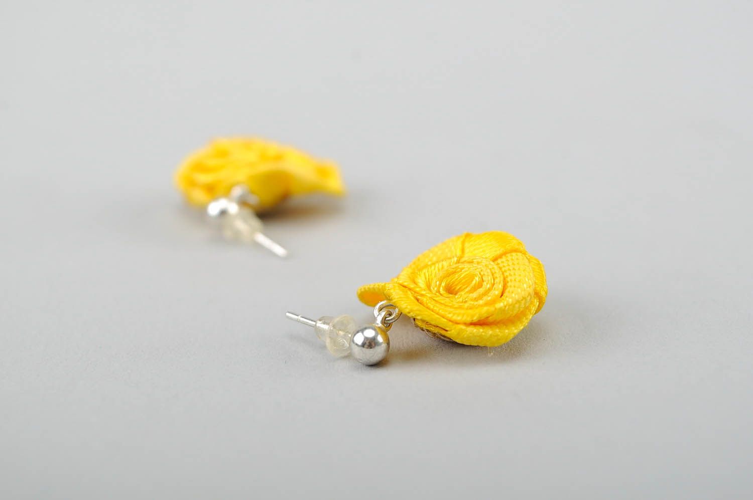 Earrings made of satin ribbons Yellow Rose photo 4