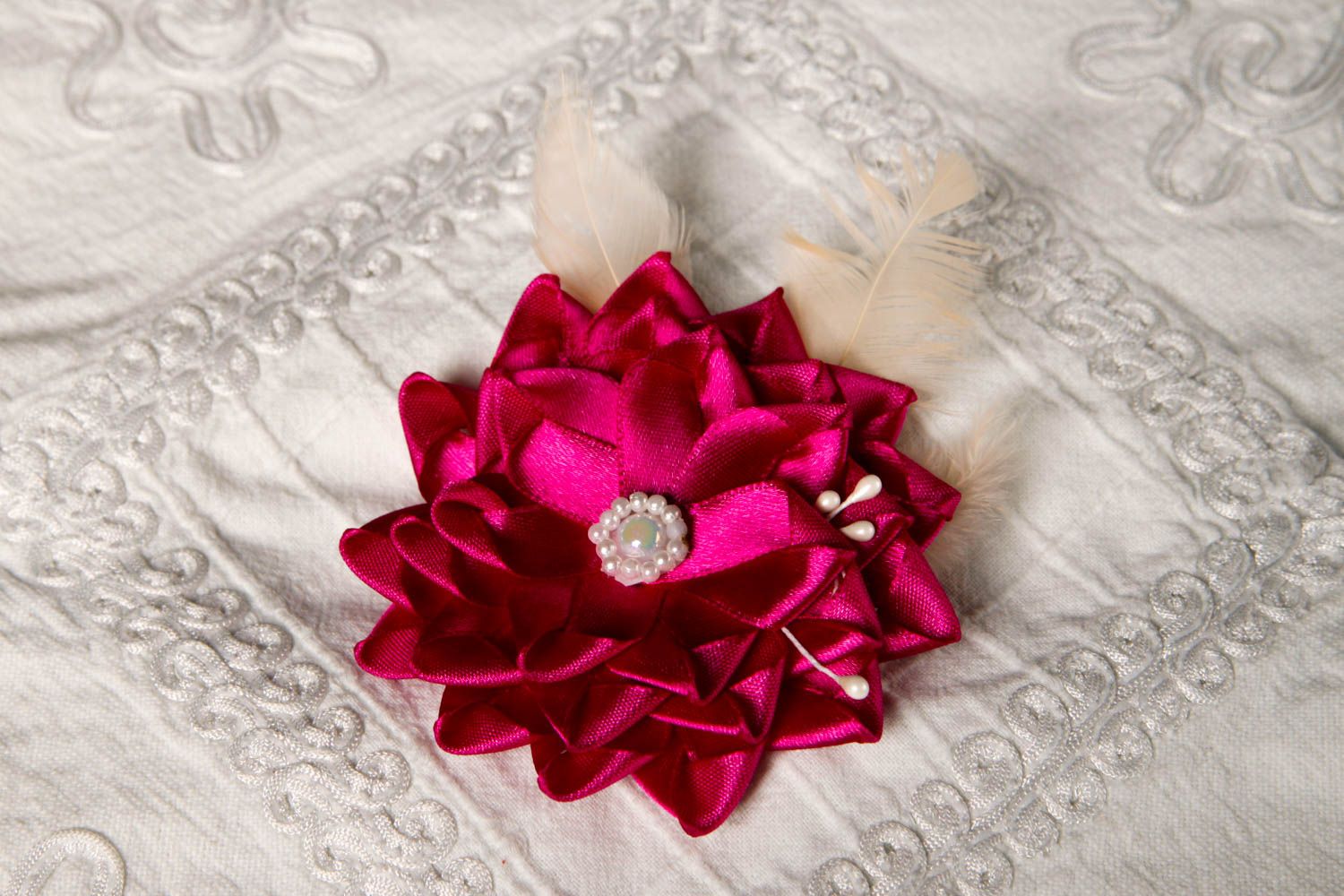 Handmade kanzashi hair clip satin hair barrette flower accessories satin jewelry photo 1