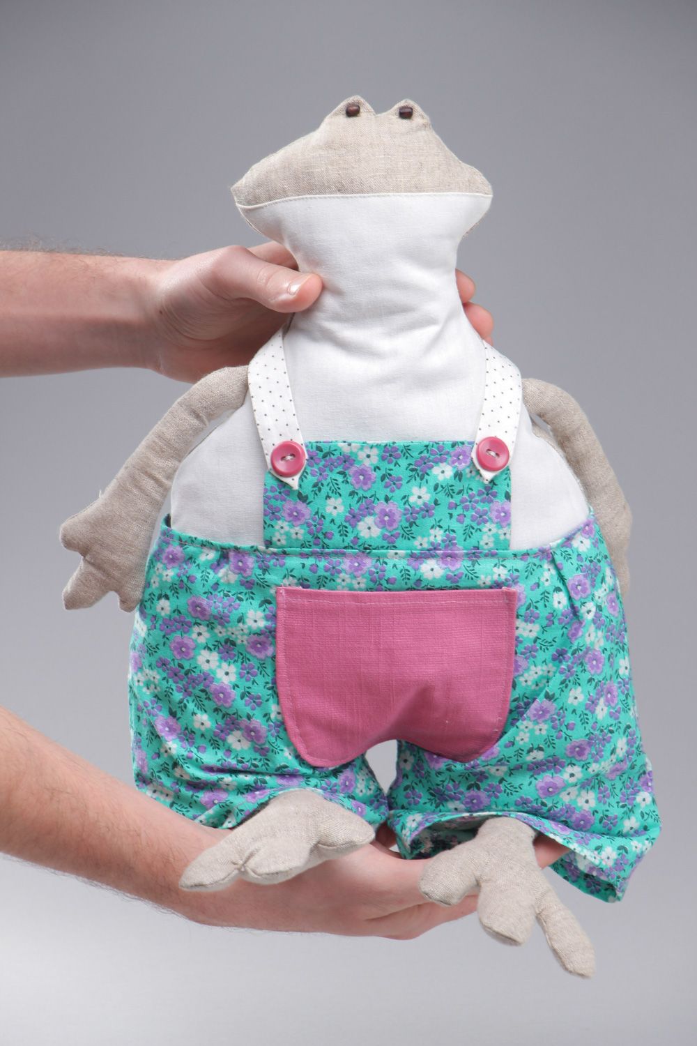 Rana in stoffa fatta a mano pupazzo per bambini giocattolo morbido ecologico  foto 4