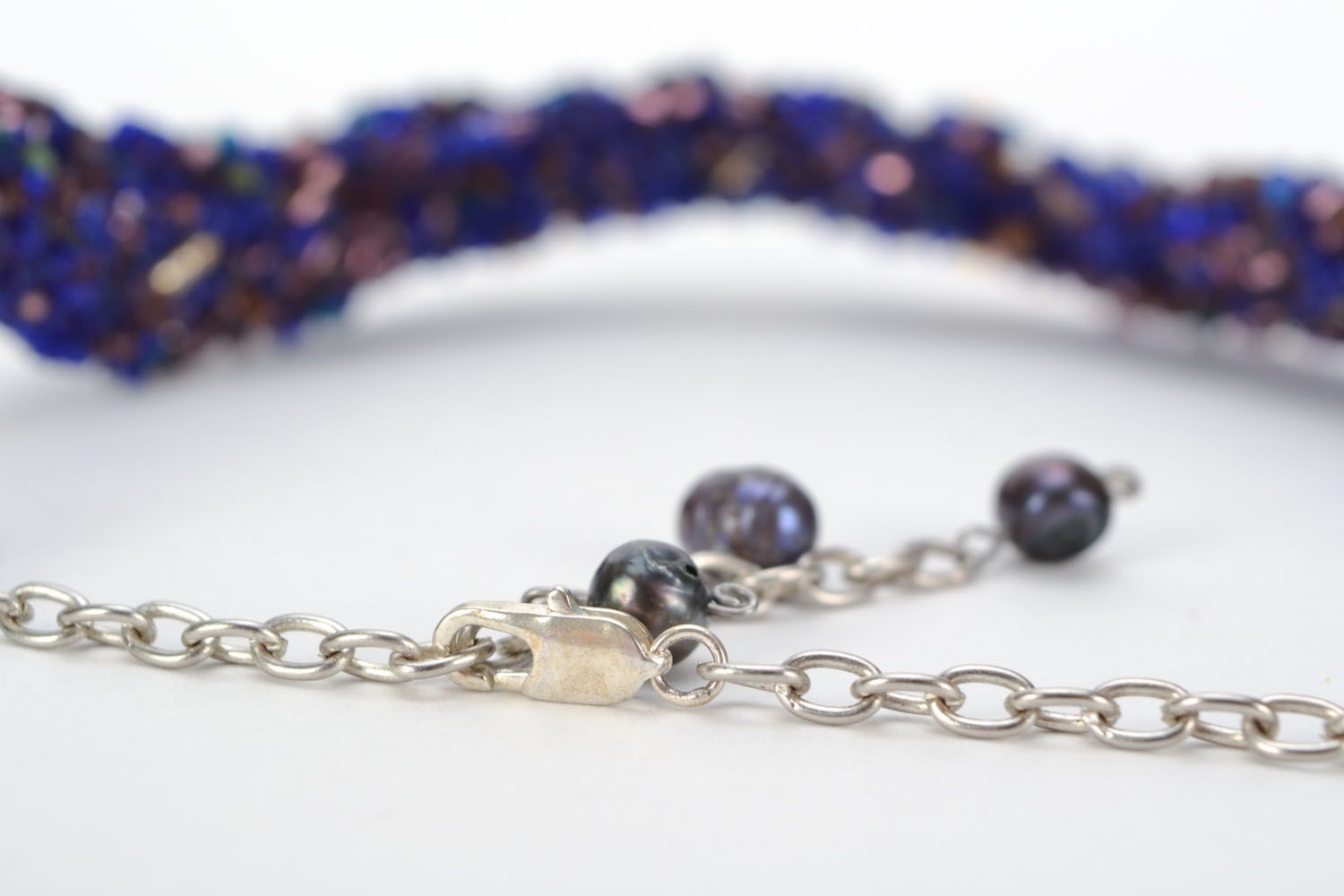 Homemade necklet with river pearl and amethyst photo 4