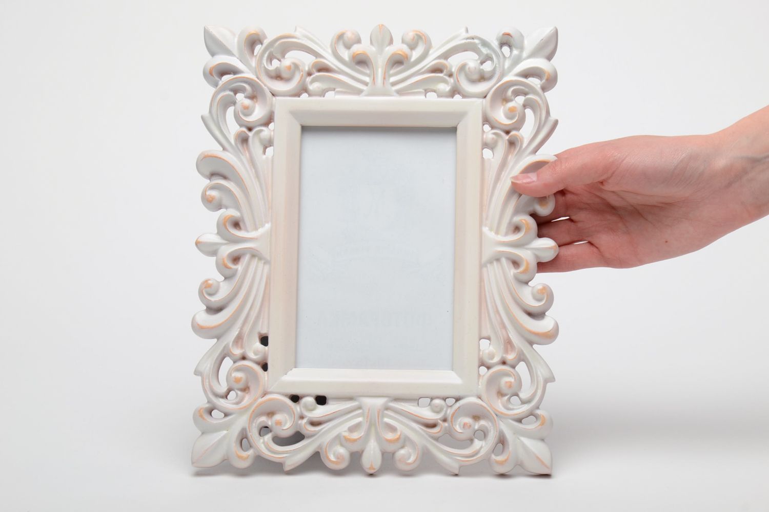 Handmade white carved wooden photo frame photo 5