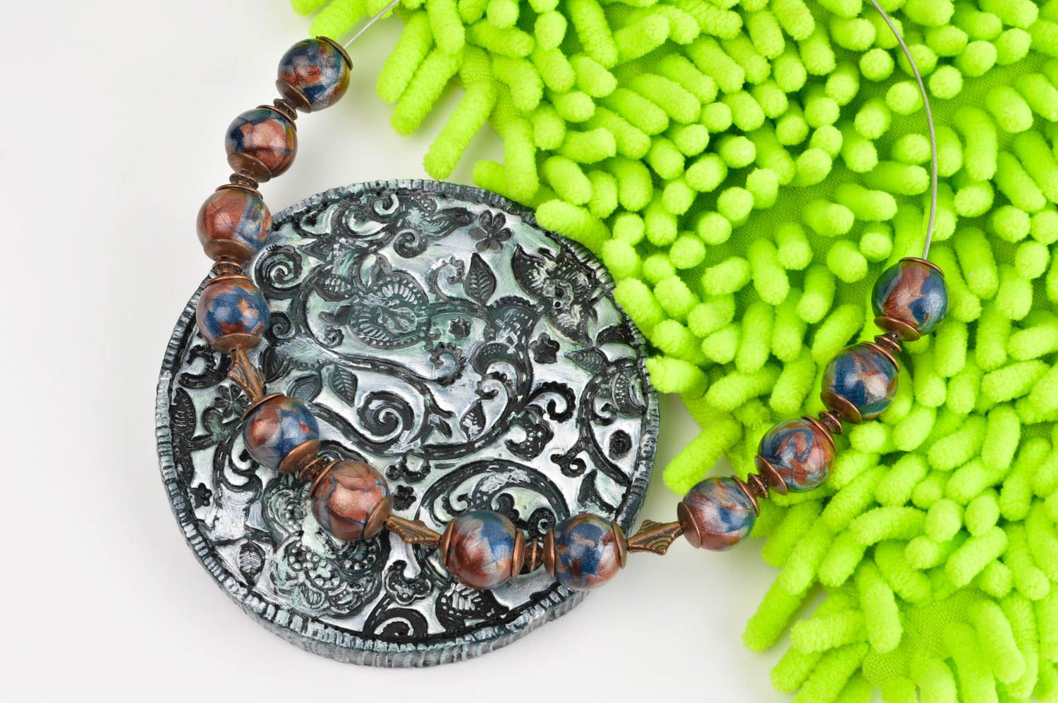 Ожерелье из полимерной глины хэндмэйд модная бижутерия украшение на шею фото 2