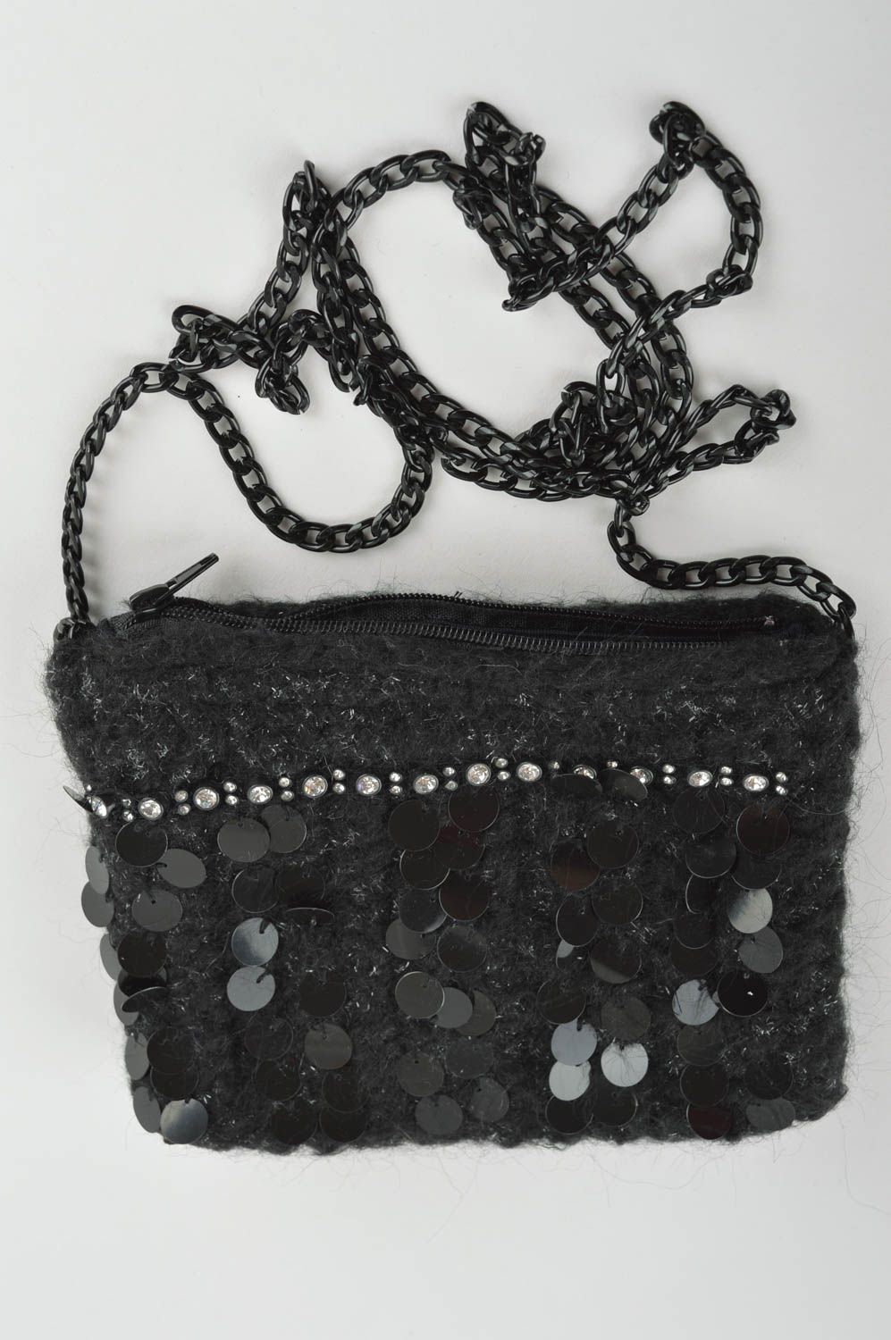 Сумка ручной работы женская сумка вязаная из ангоры красивая сумка черная фото 5