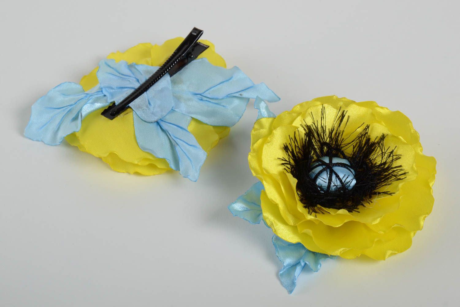 Set of 2 handmade satin ribbon hair clips flower barrettes hair style ideas photo 2
