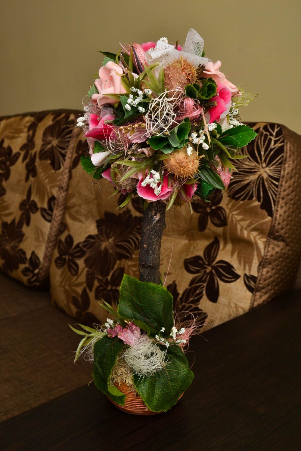Topiaire artificiel fait main Arbre du bonheur en fleurs roses Déco maison photo 1