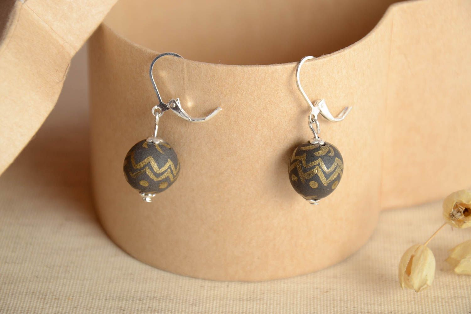 Handmade designer ceramic earrings clay ball earrings ceramic jewelry designs photo 1
