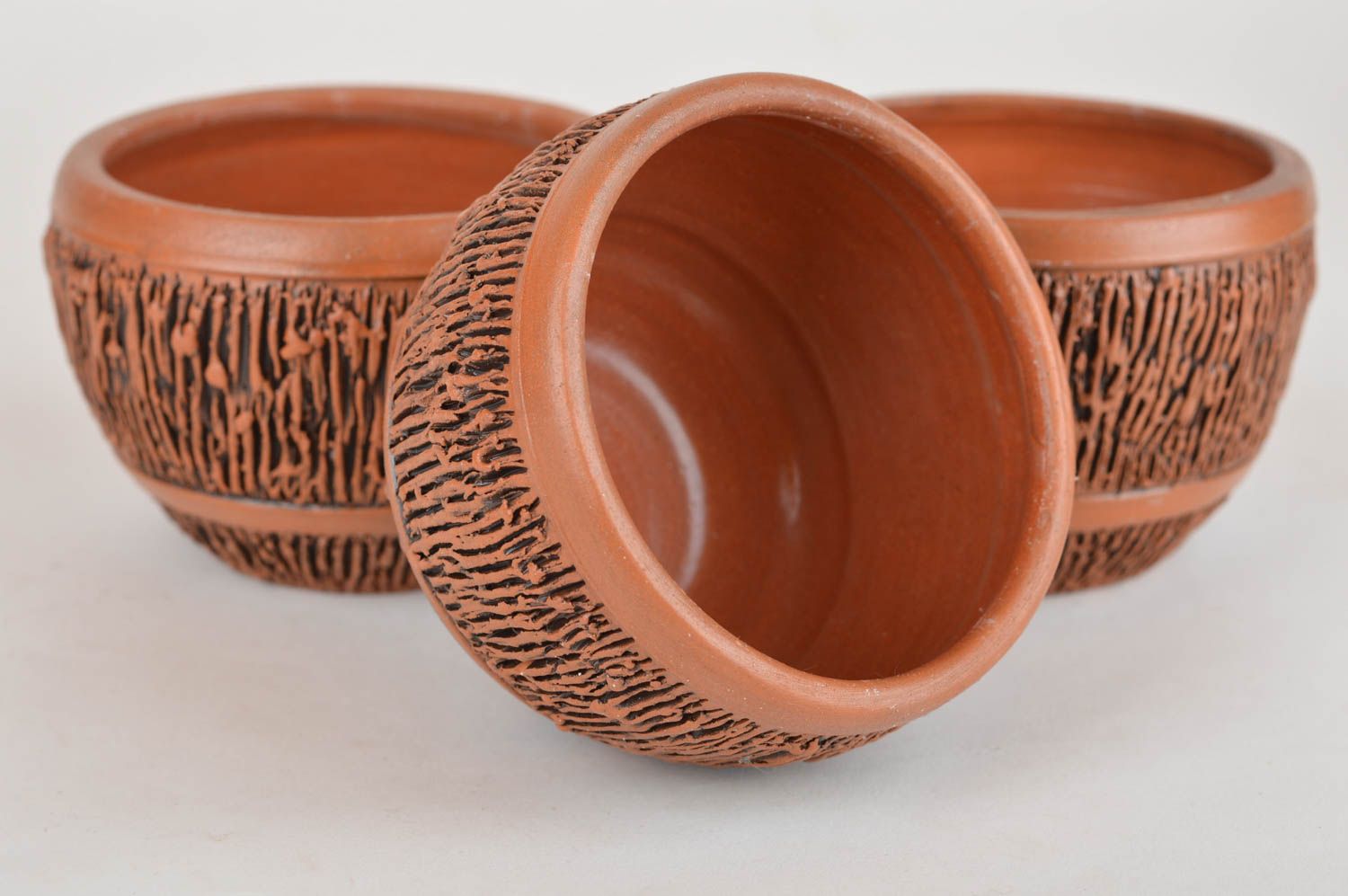 Set of 3 handmade designer small ceramic bowls for jam or sauce cream 100 ml photo 5