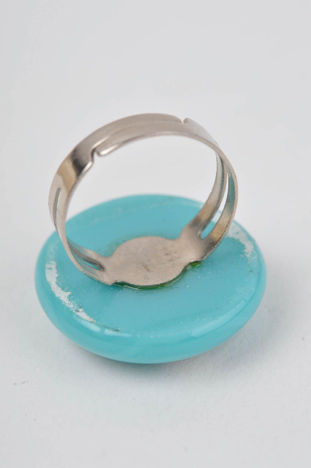 Handmade blauer Glas Ring Damen Modeschmuck Accessoire für Frauen Fusing foto 5