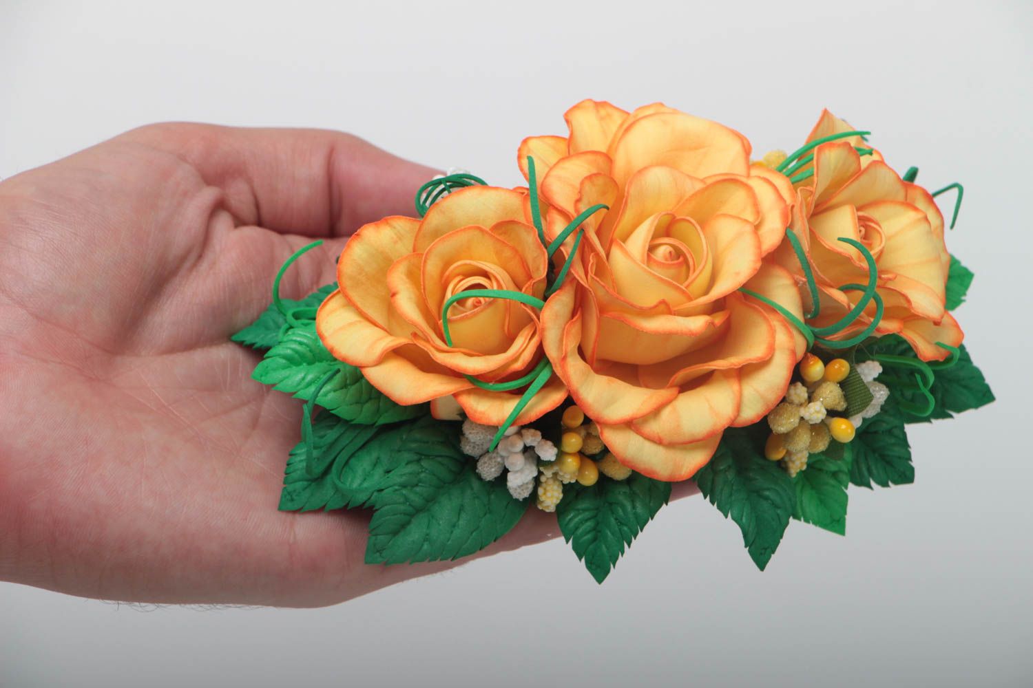 Unusual handmade foamiran barrette textile flower hair clip gifts for her photo 5