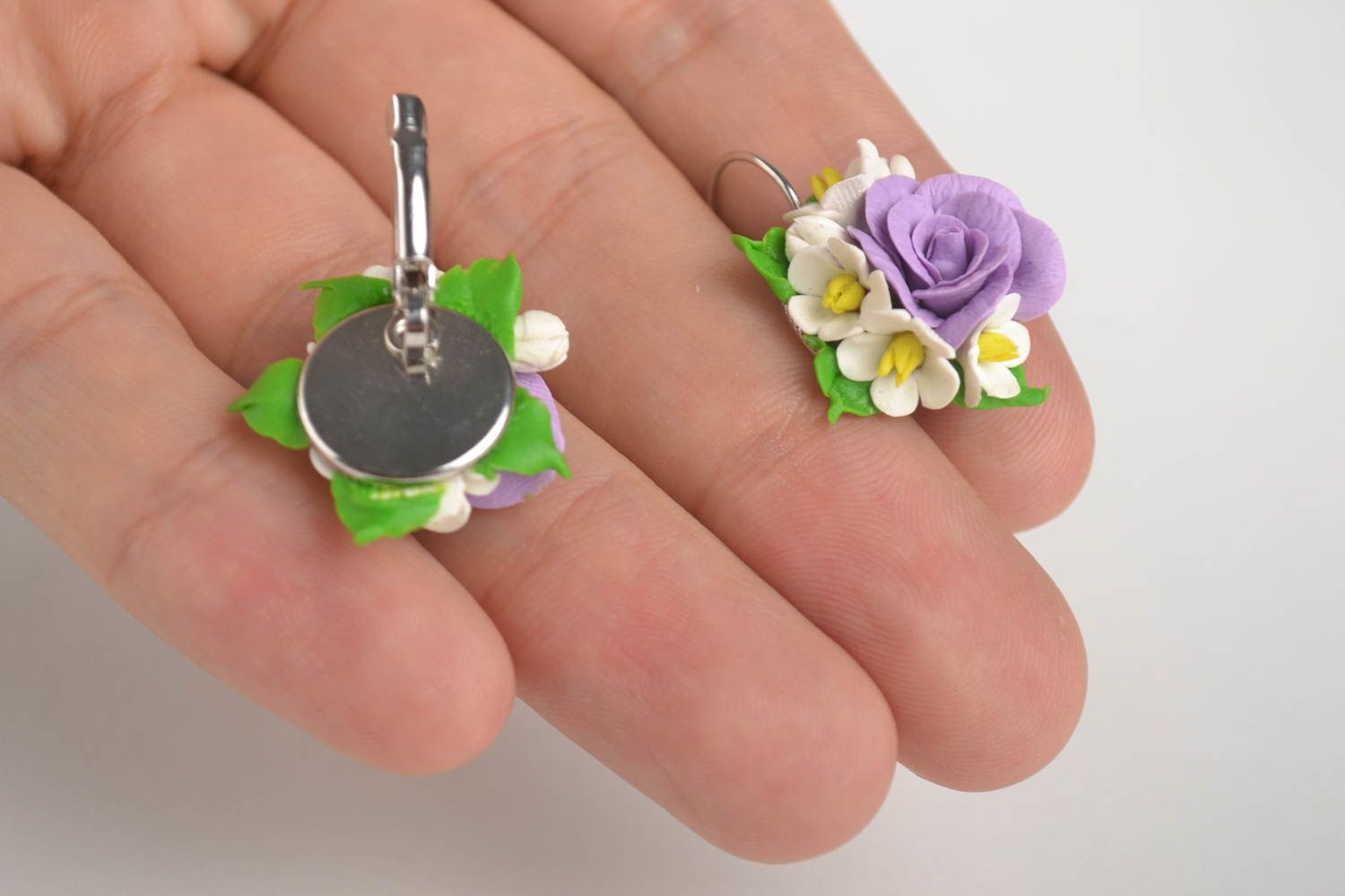 Handmade Blumen Ohrringe Designer Schmuck Accessoires für Frauen violette Rosen foto 5